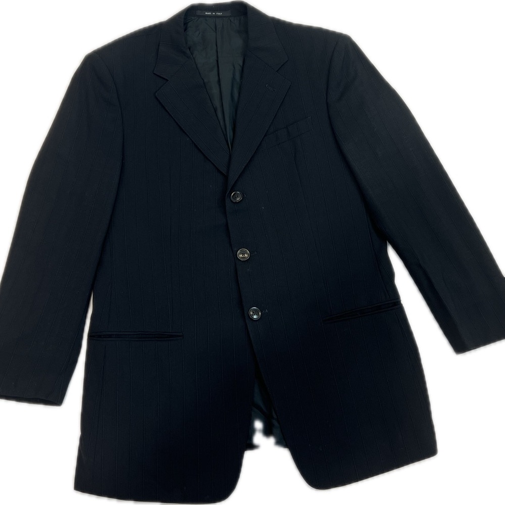 Armani Collezioni‎ Black / Black Pinstripe Virgin Wool Dbl Vent Blazer 40R Italy